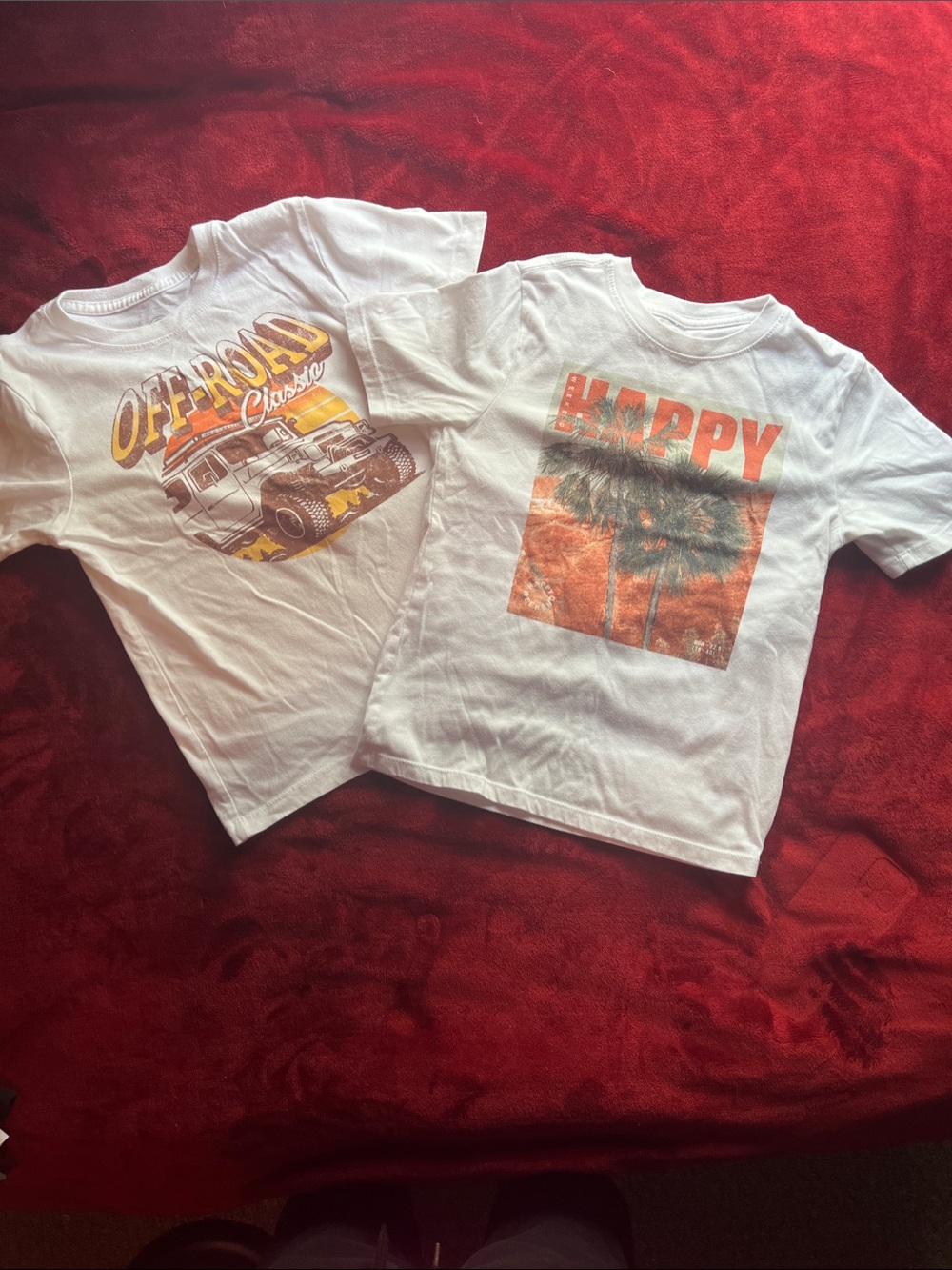 Kids White 'Happy' and ‘Off Road’ Graphic Tee